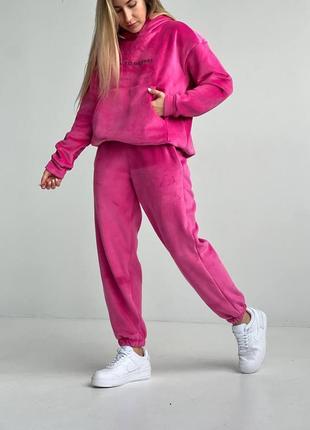 Роскошный тёплый спортивный костюм велюровый плюшевый брючный чёрный серый розовый малиновый брюки штаны свитер кофта туника худи кардиган свитшот