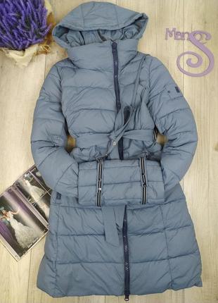 Женское зимнее пальто пуховик miss sun с сумкой муфтой цвет синий размер xl