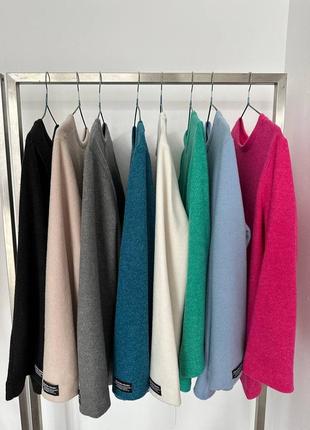 Тёплый свитер вязаный из ангоры малиновый розовый зелёный серый чёрный бежевый молочный белый голубой синий удлинённый туника кофта блуза кофточка3 фото