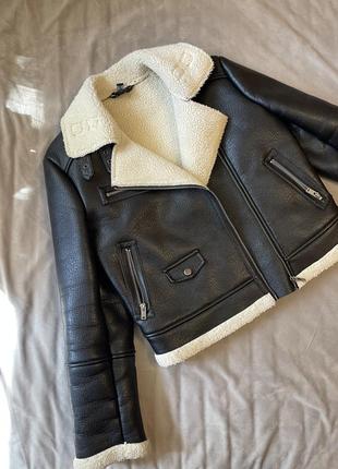 Дубленка под кожу косуха куртка в стиле zara
