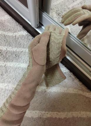 Длинные теплые бежевые перчатки3 фото