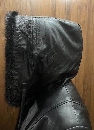 Демисезонная кожаная куртка с мехом кролика4 фото