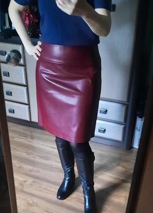 Юбка  из экокожи  в цвете бордо 14/ 42 👠👜🌹