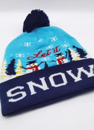 Новогодняя шапка с led подсветкой для взрослых и детей с принтом снеговик
