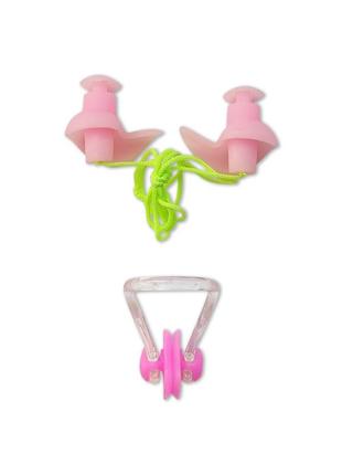 Комплект эрго-беруш для плавания на верёвке и зажим для носа, универсальные, leacco, розового цвета bs-06 №2