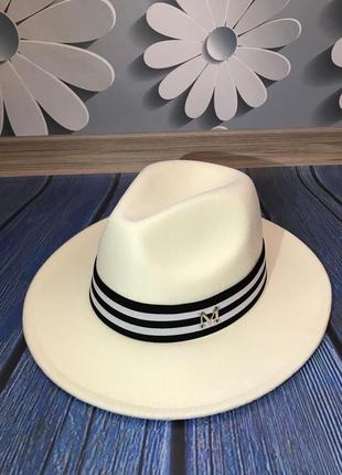 Шляпа унисекс федора с лентой в стиле maison michel и устойчивыми белая1 фото