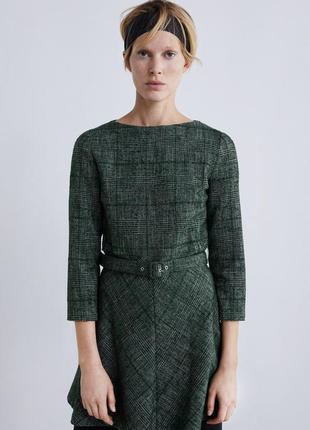 Стильное твидовое платье zara зеленое в клетку платье твид сукня в клітинку2 фото