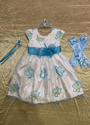 Шикарное атласное карнавальное платье с поясом бабочка мотылек на 4-6 лет