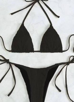 Черный женский раздельный купальник бикини на завязках с высокой талией2 фото