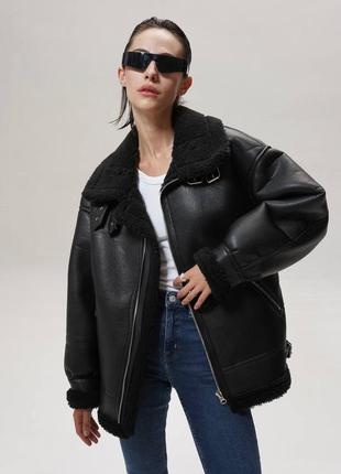Дубленка оверсайз женская черная