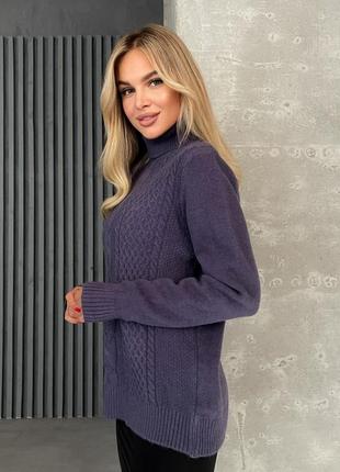 Синий свитер объемной вязки с высоким горлом размер l