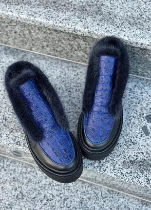 Кожаные ботинки лоферы с мехом натуральной норки натуральная кожа8 фото