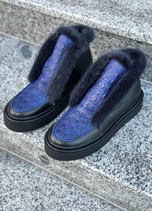 Кожаные ботинки лоферы с мехом натуральной норки натуральная кожа9 фото