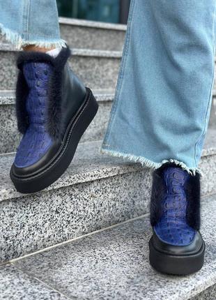 Кожаные ботинки лоферы с мехом натуральной норки натуральная кожа4 фото