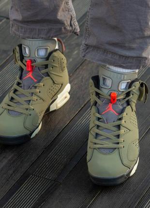 Мужские кроссовки nike air jordan retro 6 x trawis scott khaki5 фото