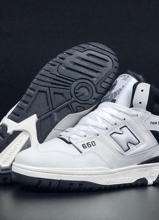 Кросівки зимові new balance 650 white/black / шикарні чоловічі зимові черевики для міста / шкіряні зимові черевики утеплені хутром на кожен день3 фото