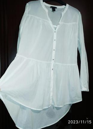 Натуральная белоснежная рубашка блузка туника h&amp;m 100% хлопок хлопок4 фото