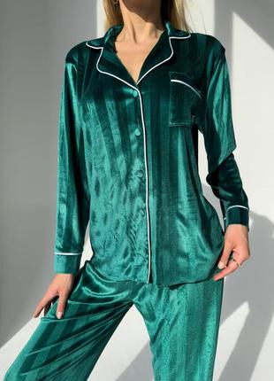 Изумрудная шикарная бархатная пижама люкс качество3 фото