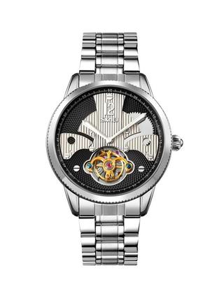 Часы мужские механические skmei 9205 (скмеи), цвет серебро с черно-белым циферблатом3 фото