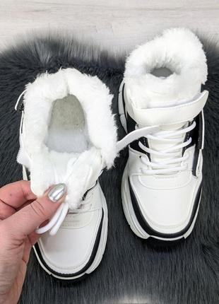 Кроссовки зимние для девочки на меху белые с черным канарейка 52103 фото