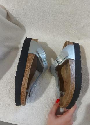 Шлепанцы вьетнамки papillio by birkenstock gizeh platform 38p серебро3 фото