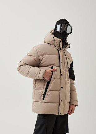 Куртка мужская зимняя до -15 domaru теплая бежевая | пуховик мужской зимний с капюшоном7 фото