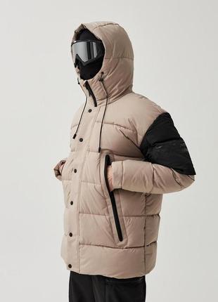 Куртка мужская зимняя до -15 domaru теплая бежевая | пуховик мужской зимний с капюшоном