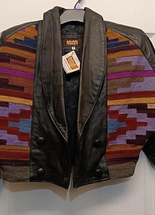 Винтажная кожаная куртка этнический/ племенной стиль 80-х годов1 фото