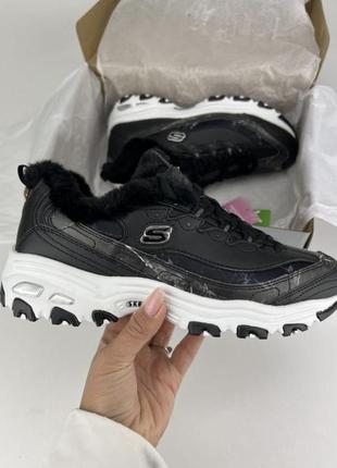 Кроссовки skechers d'lites 1.0 896048 blk black, оригинальные кроссовки скейчерс на меху кожа3 фото