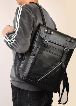 Чоловічий шкіряний коричневий чорний брендовий бізнес рюкзак ранець чоловіча сумка для ноута1 фото