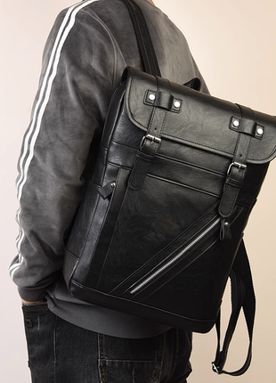 Чоловічий шкіряний коричневий чорний брендовий бізнес рюкзак ранець чоловіча сумка для ноута5 фото