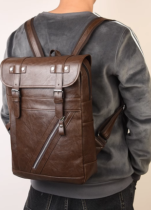 Чоловічий шкіряний коричневий чорний брендовий бізнес рюкзак ранець чоловіча сумка для ноута7 фото