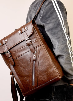 Чоловічий шкіряний коричневий чорний брендовий бізнес рюкзак ранець чоловіча сумка для ноута8 фото