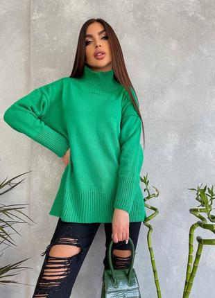 Зеленый свитер вязка с горловиной туречки xs s m l