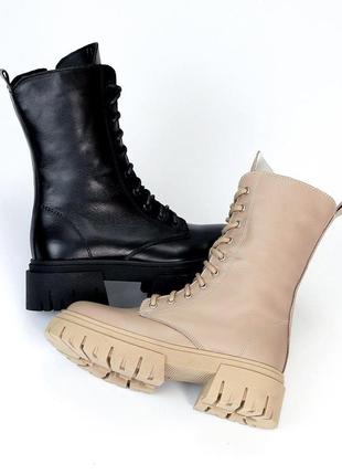 Кружевные высокие зимние ботинки с высокой шнуровкой на повышенной тракторной подошве натуральная кожа2 фото