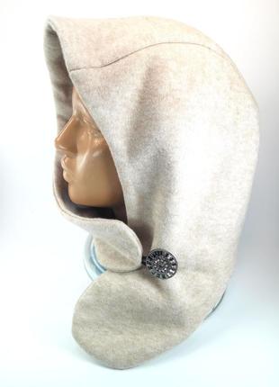 Капоры женские шапки капор капюшон меховой платок на голову теплый зимний палантин бежевый