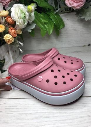 Жіночі пудрові крокси на платформі, crocs crocband platform clog шльопанці