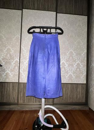 Кожаная синяя юбка цвет электрик3 фото