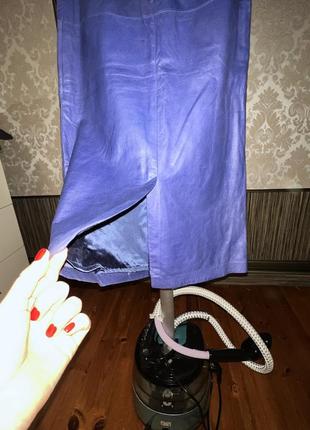 Кожаная синяя юбка цвет электрик4 фото