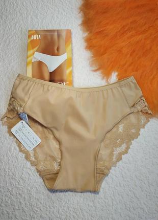 Чудові жіночі трусики wolbar aria високі з мереживом бежевого кольору волбар