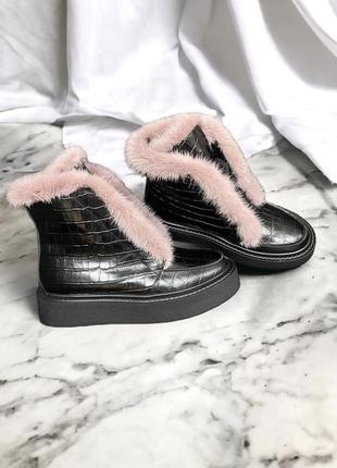 Дизайнерські черевики norka 19см натуральна неіра під крокодил 36-41 хутро норка зима демі