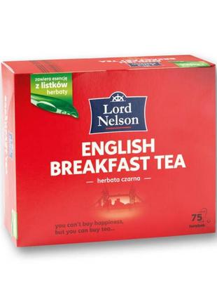 Чай чорний без добавок у пакетиках lord nelson englisch breakfast tea, 75 шт. польща