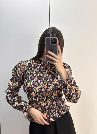 Блуза в цветочный принт на резинках (zara, mango, h&amp;m)4 фото