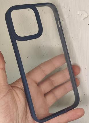 Чехол на iphone 13 pro синий ударопрочный прозрачный не желтеет