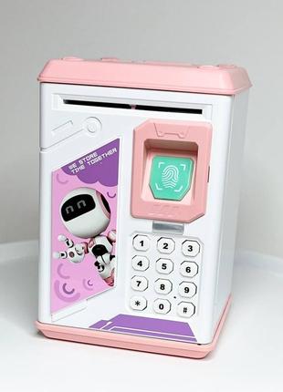 Дитяча електронна скарбничка сейф з кодовим замком та відбитком пальця robot bodyguard рожева