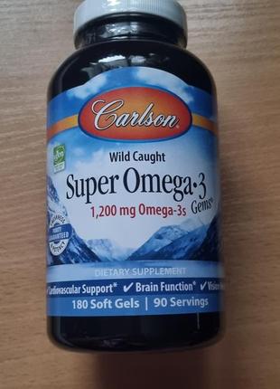 Carlson labs, super omega-3 gems, супер омега-3, 1200 мг, 180 м'яких таблеток