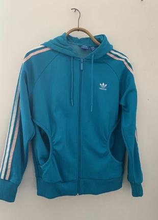 Кофта zip adidas капишон синяя 3 полоска женская размер 320616 м л1 фото