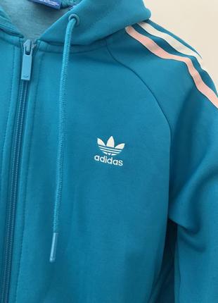 Кофта zip adidas капишон синяя 3 полоска женская размер 320616 м л4 фото