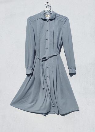 Винтажное светло голубое платье рубашка с поясом1 фото