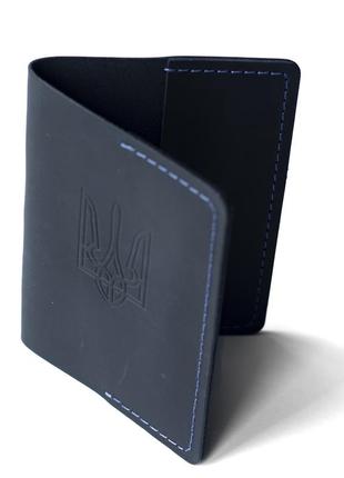 Синяя обложка на паспорт с гербом для документов консул из натуральной телячьей кожи ручной работы